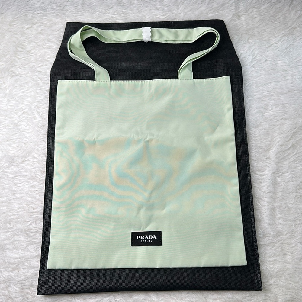Prada Beauty Parfums Black Green Reversible Tote Shoulder Beach Shopper Bag